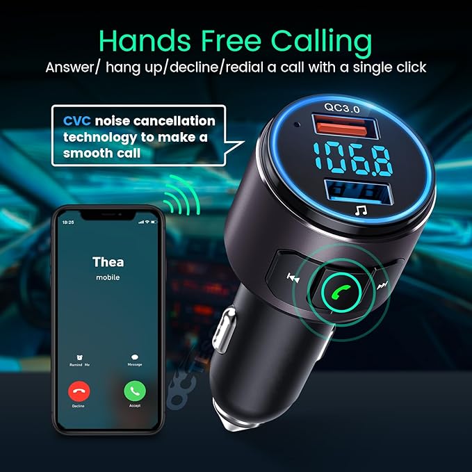 Upgraded V5.0 FM Transmitter for Car-Brown… - Image 5