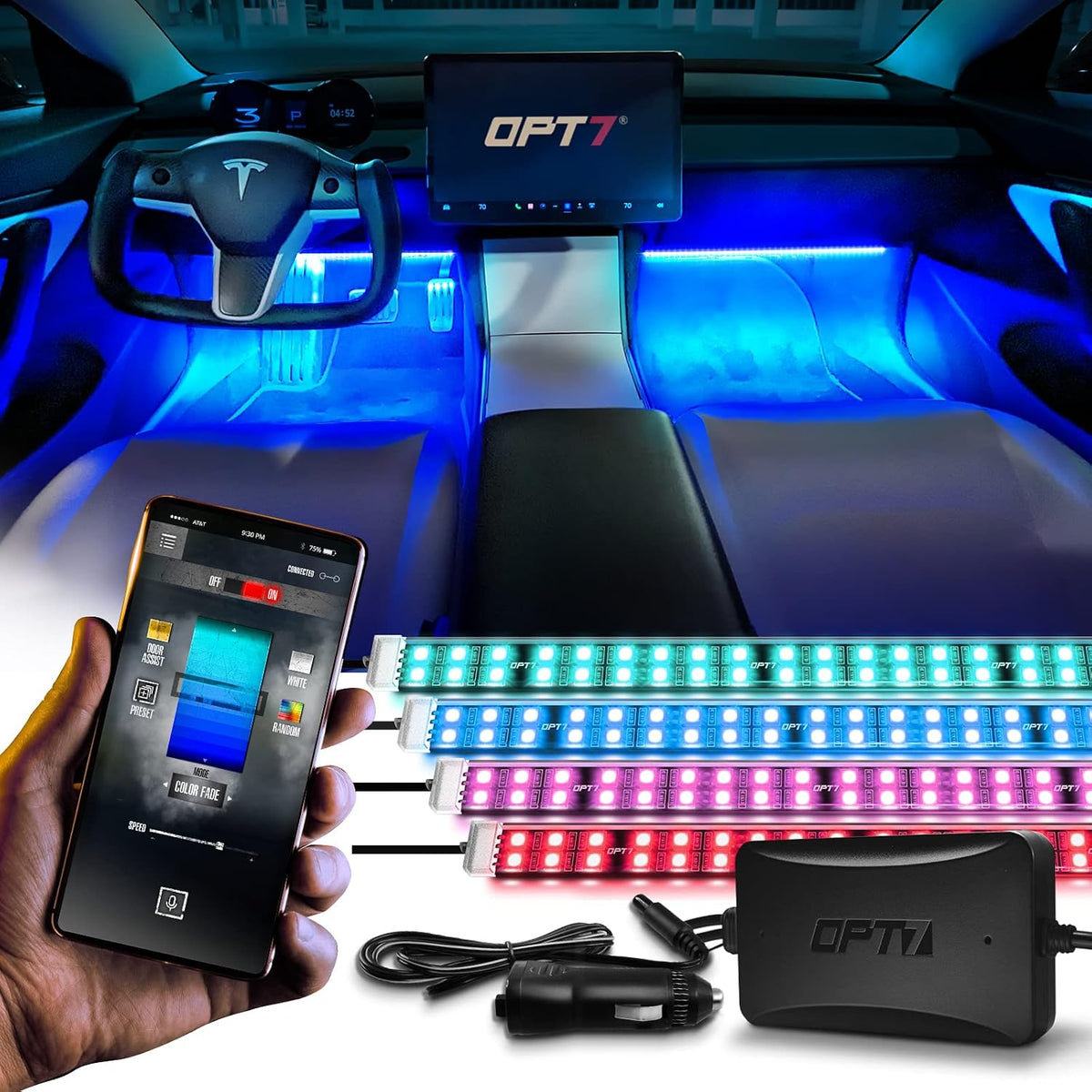OPT7 Aura Pro 4PC Double LED Interior Car Strip Lights