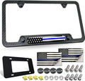 Police Thin Blue Line License Plate Frame- Patriotic Carbon Fiber Car Tag Holder by FBJTDQ