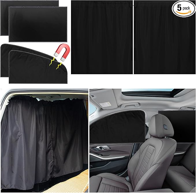 Set of 5 Car Privacy Curtains for Sedan- 4 Magnetic 31.5*18.9in Side Car Window by PAMASE