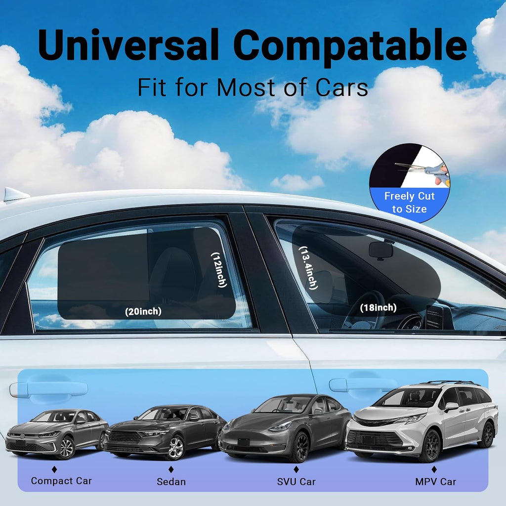 Static Cling Car Window Shades 4 PCS, Roll Windows Down, for Most Cars | Car Window Covers for Front & Rear Side Window | No Glue No Residue | 99% UV Block | Sun Blocker for Driver, Baby, Kids