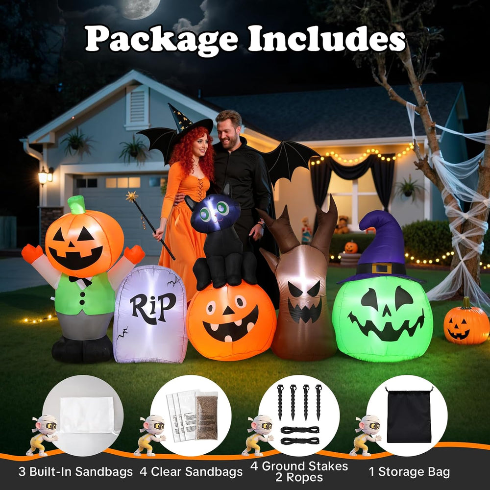 Halloween Inflatables Outdoor Decoration, 8.5ft Pumpkin/Tombstone/Black Cat/G...