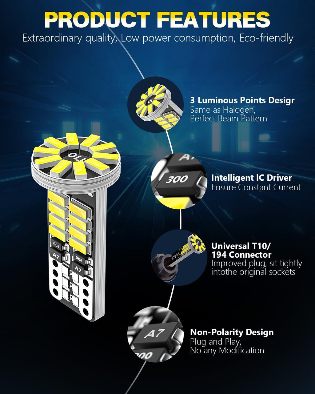 Zakolak 10Pcs 194 T10 168 W5W 2825 LED Bulb, Super Bright LED Car Interior Dome Map Camper RV License Plate Light Bulbs, Upgraded 25-SMD 3014 Chipsets 12V 400LM 6500K Xenon White