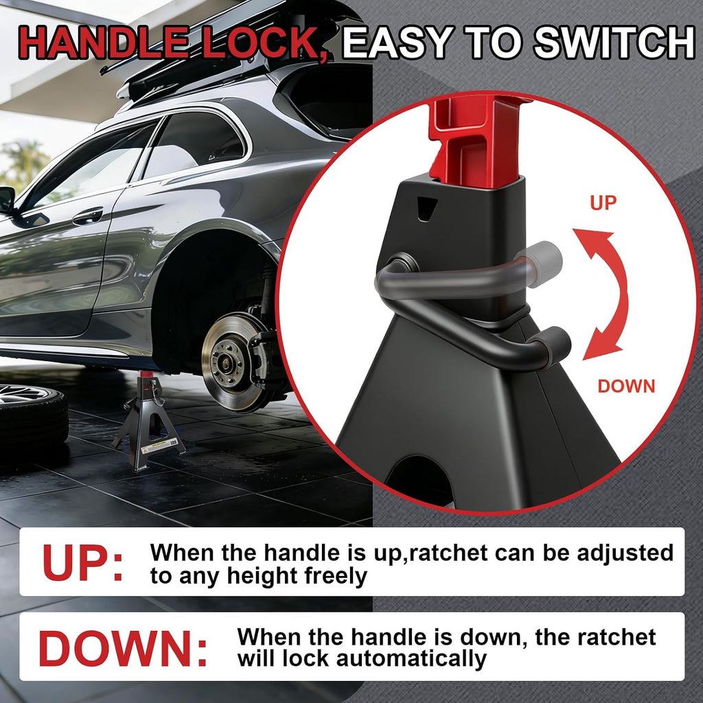 3 Ton Jack Stands (6,600 lbs) - Heavy Duty Car Jack Stand with Double Pin Locking, Adjustable 11.22"-16.54" Height, Extra Rubber Pads for Trucks, Garage, Home,DIY Use - 1 Pair Black+Red