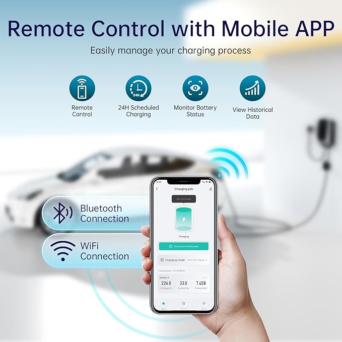 QIAO Level 2 EV Charger, Wi-Fi Bluetooth APP Enabled EVSE, 4.3in Display - Image 5