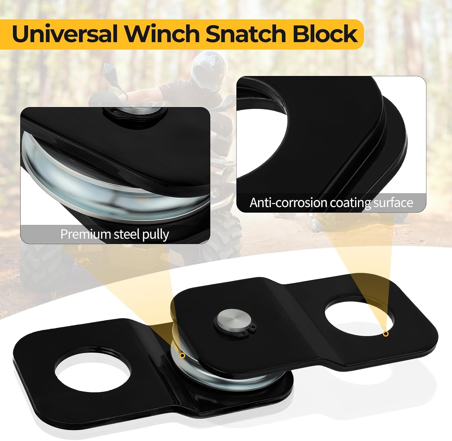 M MATI 8000 LBS Capacity Winch Snatch Block,Universal ATV UTV Heavy Duty Rope Pulley Block with Black Coating Fit for 3/16 to 5/16 inch Winch Cable