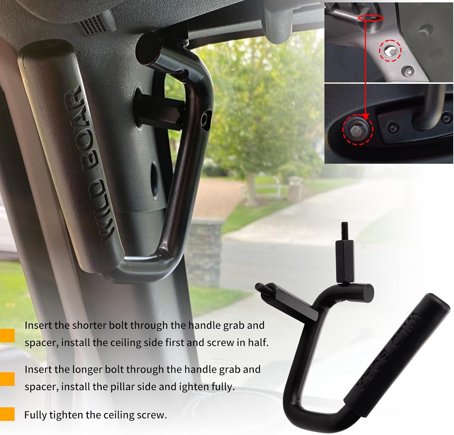 Front Grab Handle Kit Aluminum Alloy Grab Bar for 2007-2018 Jeep Wrangler JK JKU Rubicon Sport Sahara (Black)