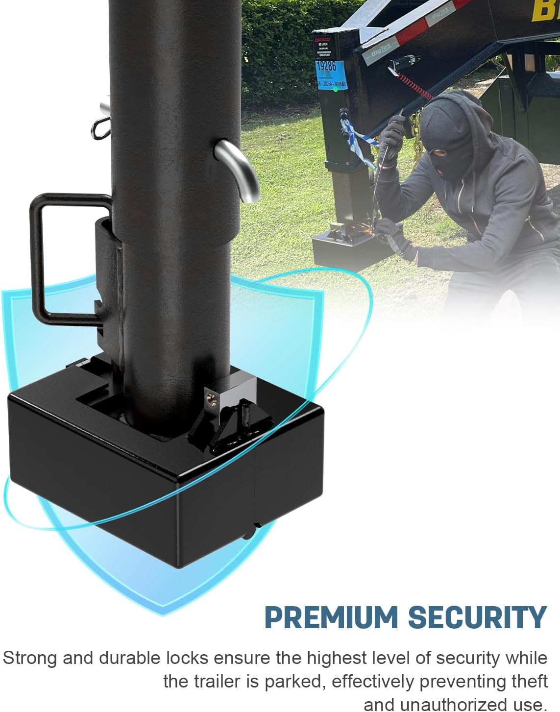 Upgraded Gooseneck Trailer Lock, Gooseneck Locks for Round and Square Trailer Tubes, Heavy Duty Locks for Most 7-Inch Baseboard Couplers - Black