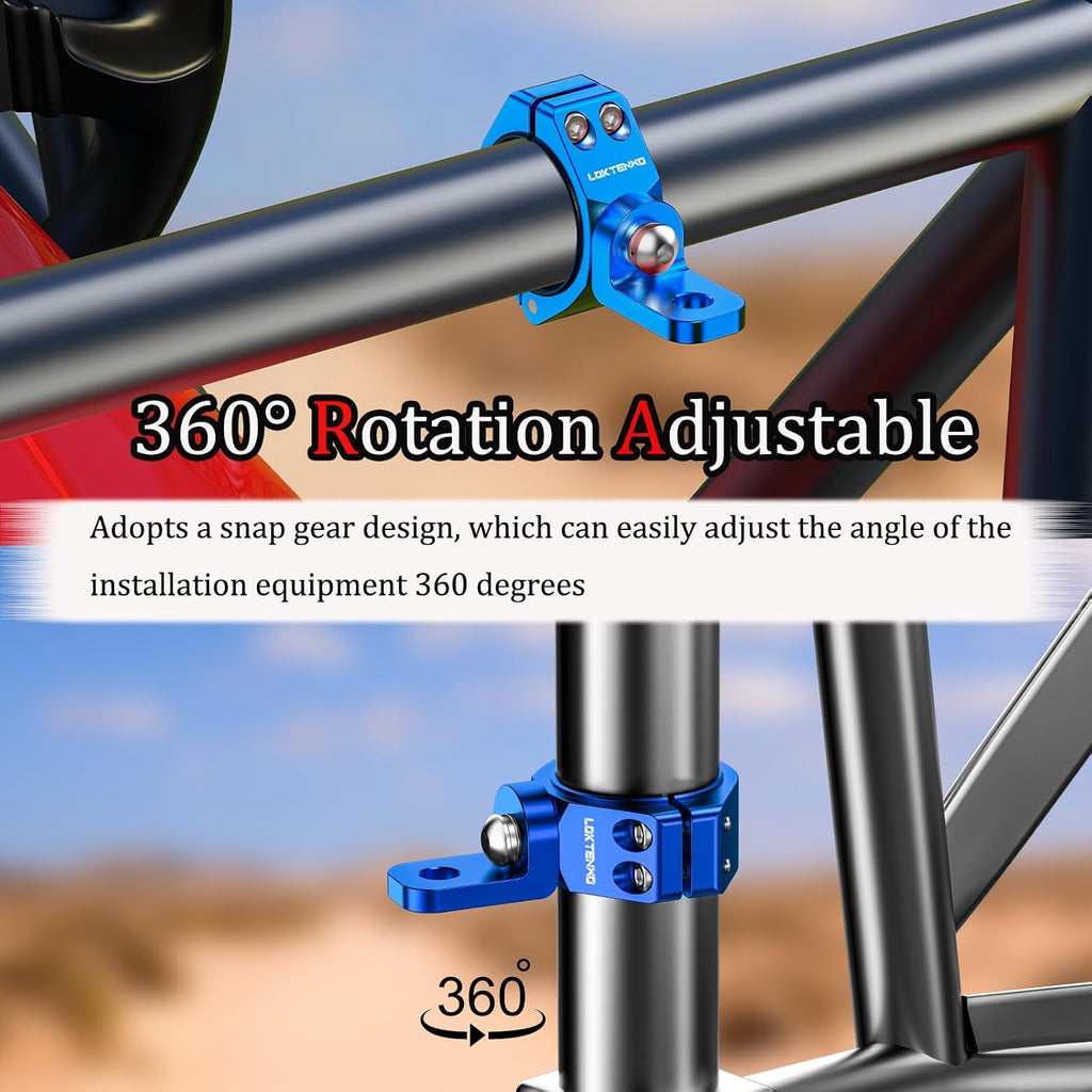 LOKTENWO 2 PCS Thicken Whip Light Mount CNC Aluminum Light Bar Mounts for Off-Road, 360°Adjustable UTV Whip Flag Mounting Roll Bar Clamp Fit 1.5''/1.75''/1.85''/2''/2.1'' Roll Cage