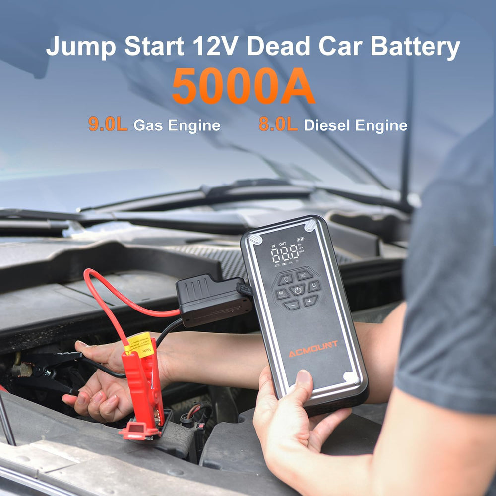 ACMOUNT W160 5000A Jump Starter with Air Compressor 150PSI, 12V Jump Box