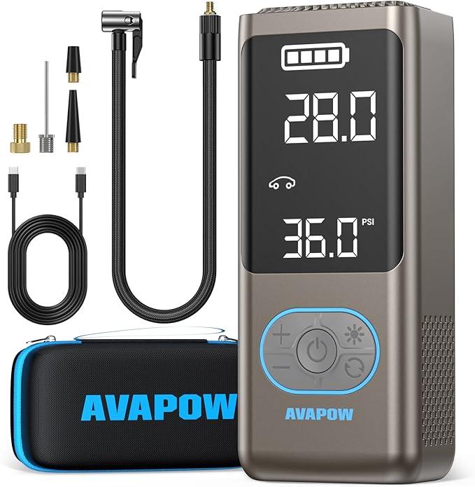 AVAPOW AP18 Tire Inflator Portable Air Compressor, 300% Faster 150 PSI Cordless by AVAPOW