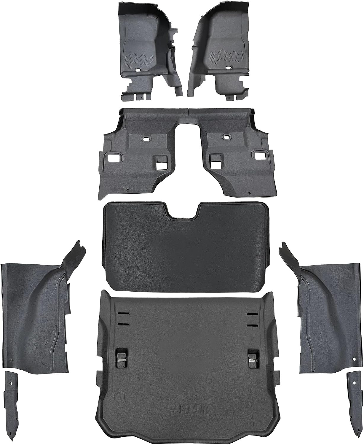Armorlite Full Vehicle Kit for Jeep Wrangler - 2011-2018 JK (2DR) - Front and Rear Flooring, Cargo Mat, Left and Right Wheelhouse Covers, seatback Cover - Mesa Smoke - B1013644-BLK1-AA