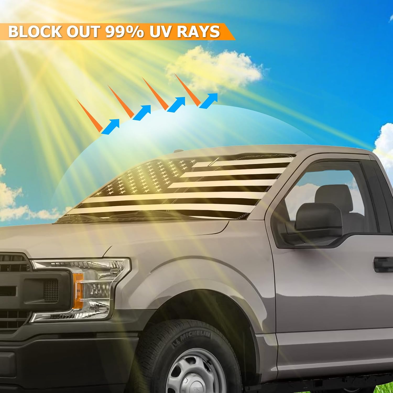 Bestview Windshield Sun Shade Custom Fit for 2015-2020 Ford F150, Foldable Front Window Sunshade Sun Visor Accessories Protector Block UV Rays Heat