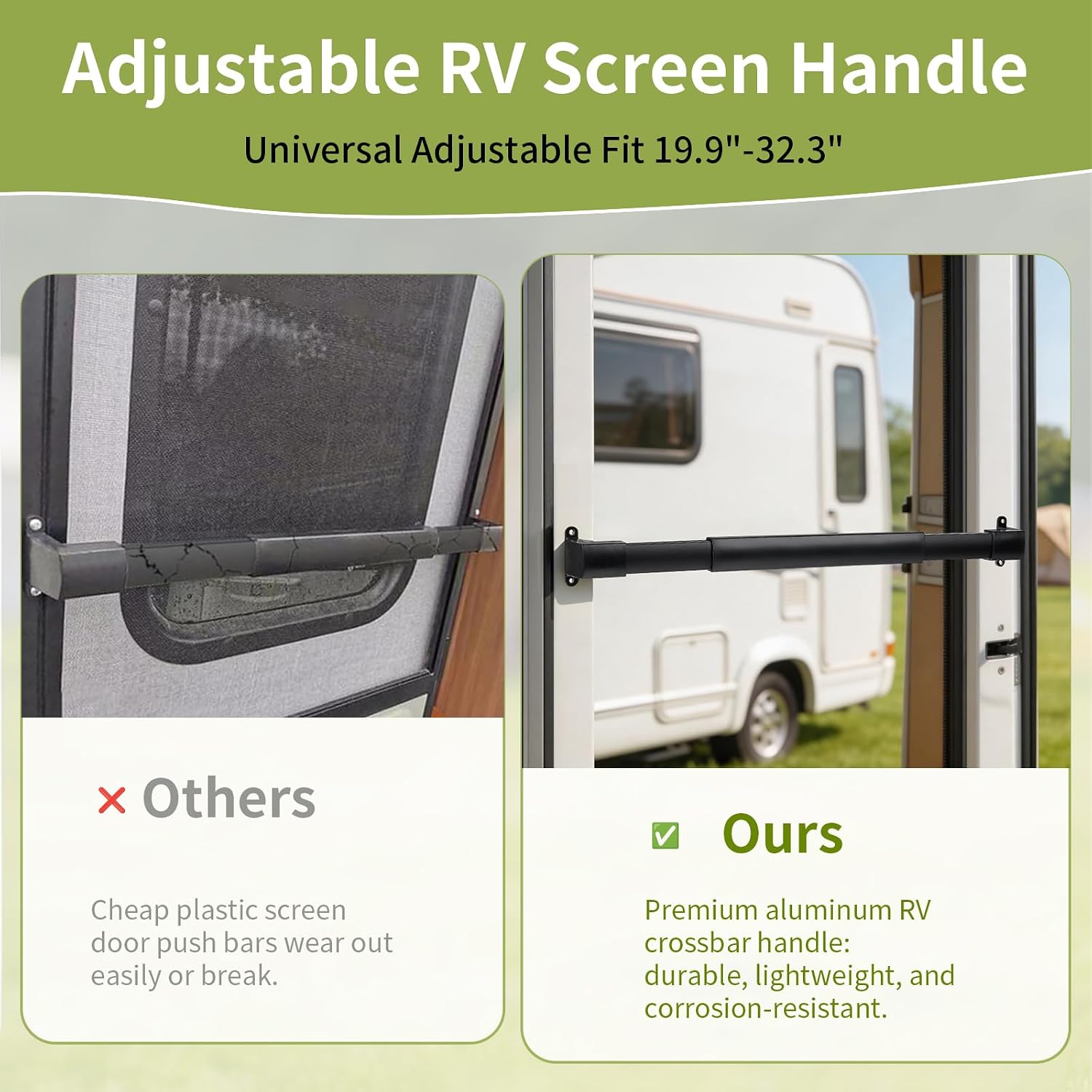 RV Screen Door Handle Adjustable 21-5/8" to 28-5/8", Sturdy Rustproof Aluminum Grab Bar, Universal Screen Door Cross Bar Replacement for RV Camper Travel Trailer Motorhome Accessories