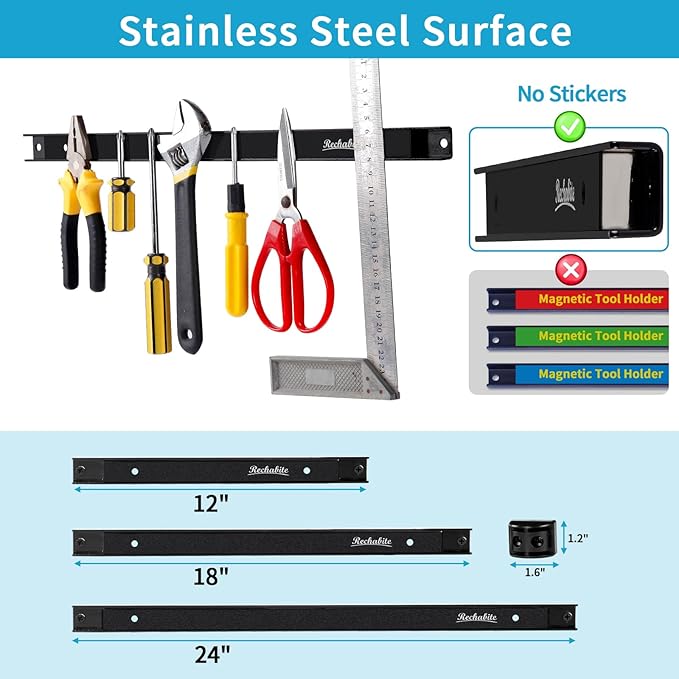 6 Pieces 24" Magnetic Tool Holder Strip, Metal Tool Organizer Rack - Image 4