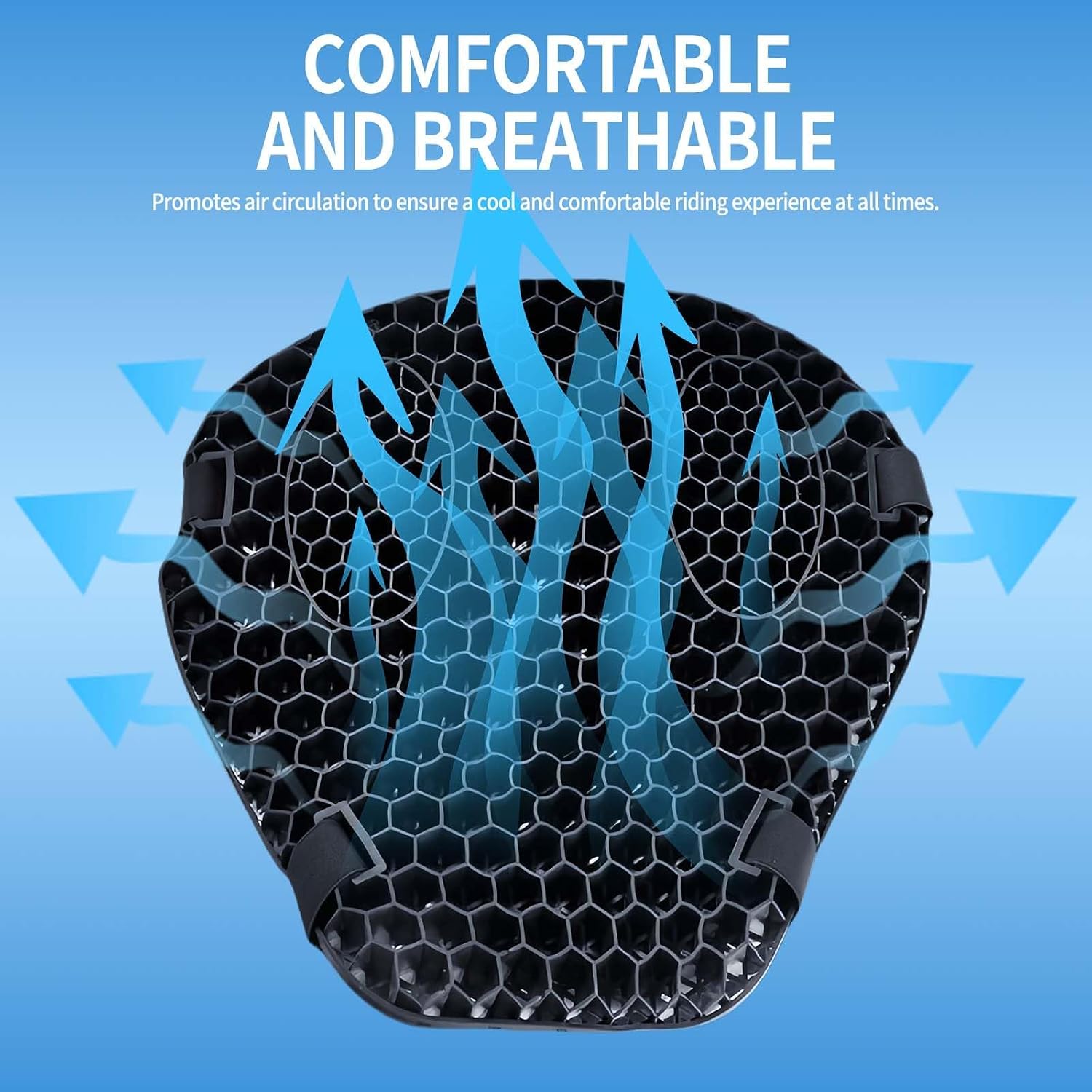 Foldable Motorcycle Gel Seat Cushion, Large 3D-Honeycomb Structure Shock Absorption & Breathable Motorcycle Gel Seat Pad for Long Rides