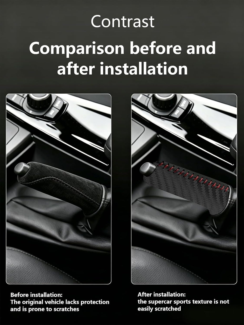 Genuine Leather Handbrake Cover with Stitching Design, Anti-Slip & Universal Fit, Easy Installation Hand Brake Grip Cover for Car Interior Upgrade, Ideal for Commuters & Family Cars