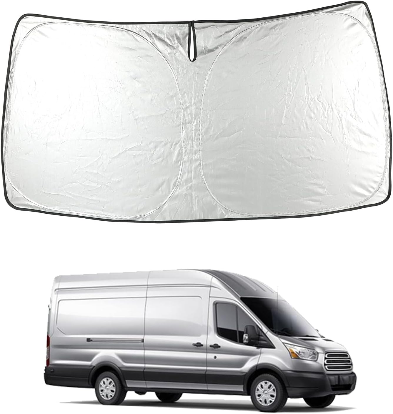 Foldable Windshield Sun Shade for Ford Transit Van 2015-2026 | Custom Fit Transit Van XL, Wagon XL, Wagon XLT Cargo Front Windshield Sunshade Heat Shield Reflector Cover