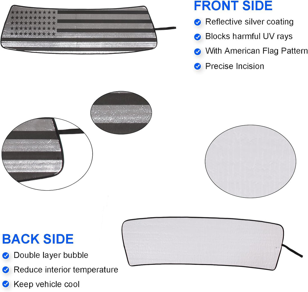Windshield Sunshade Fit for Toyota FJ Cruiser 2007-2021, Folding Car Sun Shade for Front Window, Auto Sun Protection Visors Blocks UV Rays and Keeps Vehicle Cool, 1PC, American Flag Pattern