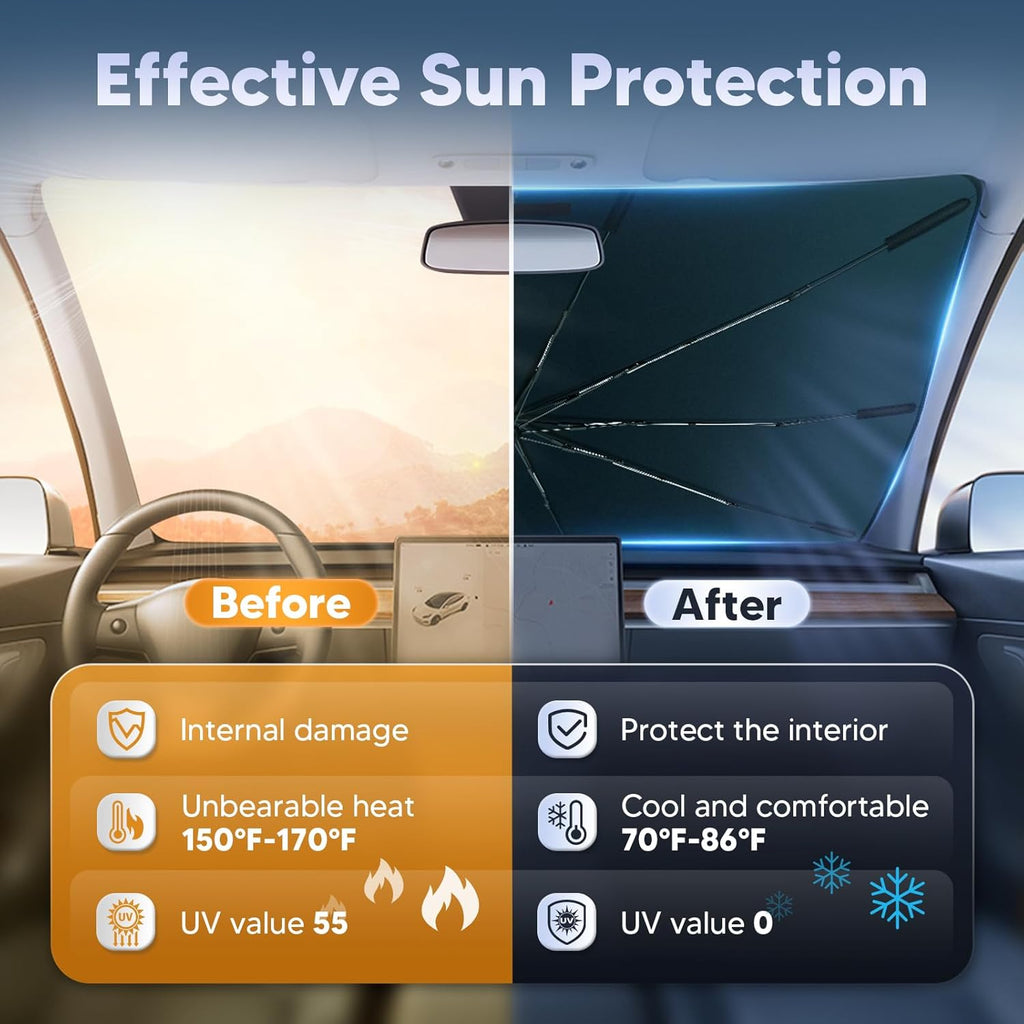 Autorder Windshield Sun Shade Umbrella for 2019-2026 Chevrolet Chevy Silverado/GMC Sierra 1500 2500 3500 Accessories, Upgraded Ice Crystal Material, Umbrella Sunshade for Car Windshield Sun Blocking