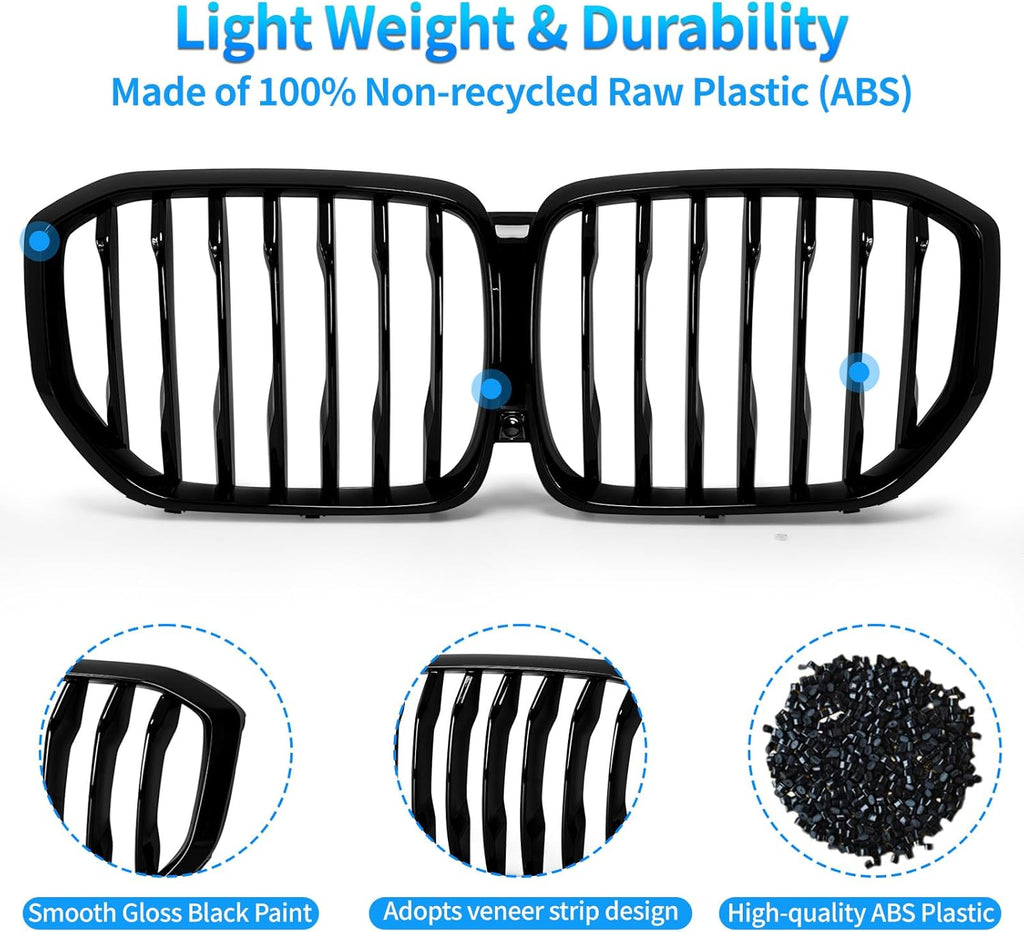 X5 G05 Gloss Black Kidney Grill Grille Fit for 2019 2020 2021 2022 2023 BMW X5 G05 (Gloss Black-Single Slats)