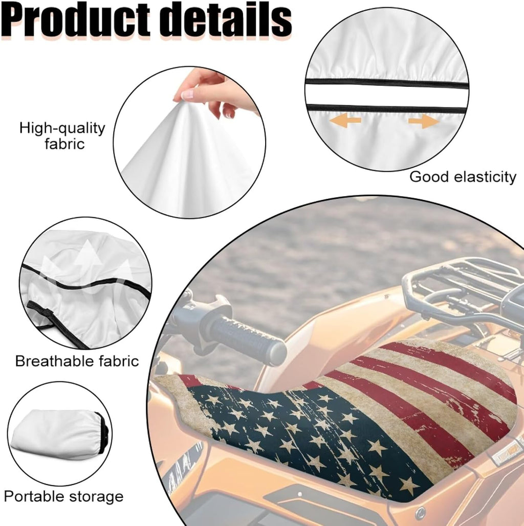 Howilath 4th of July ATV Seat Cover Water-Resistant Non-Slip Motorcycle Seat Cover Four Wheeler Accessories Compatible with Polaris Scrambler 400 500 850 1000 & Honda Rancher 420