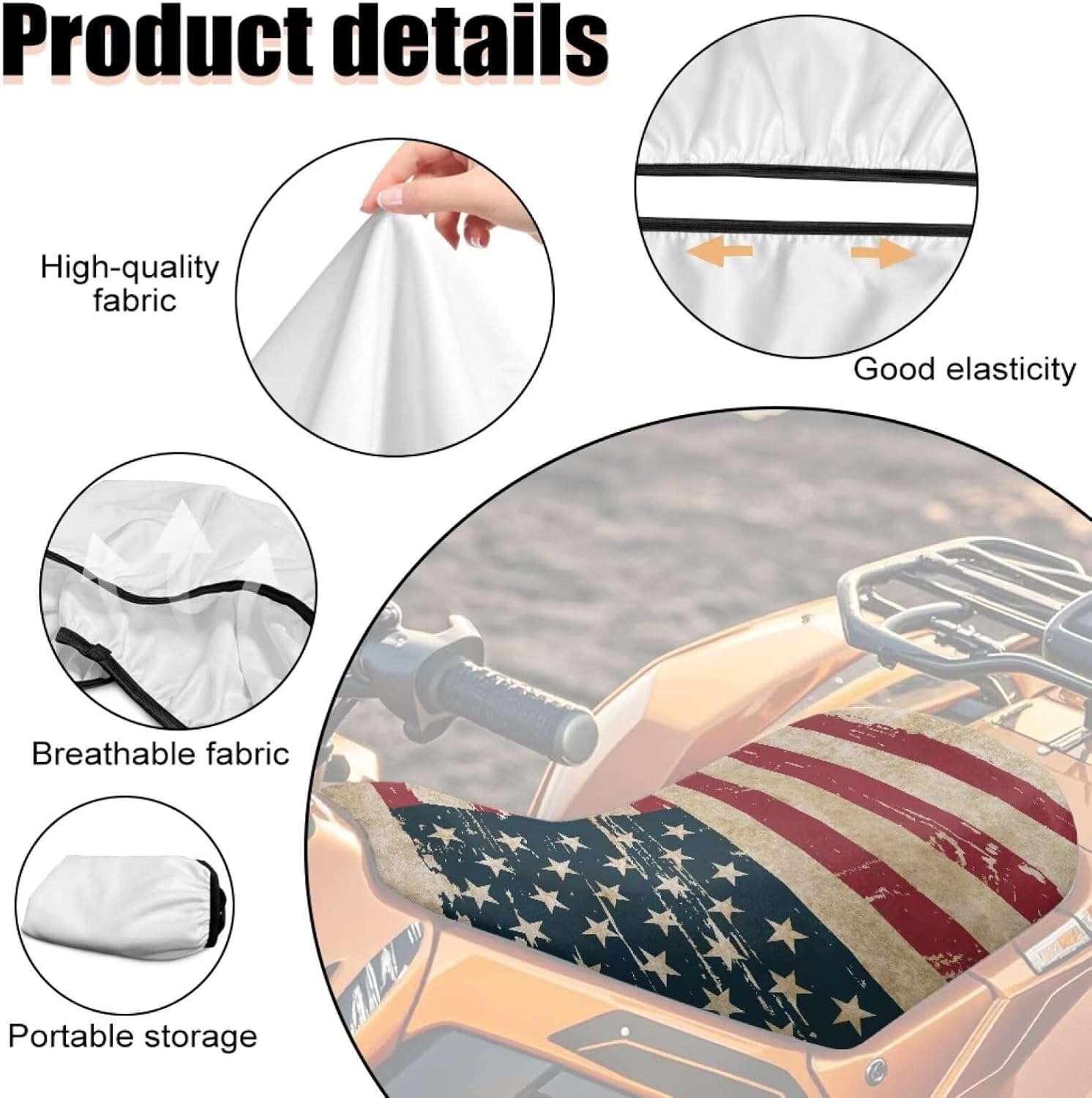 Howilath 4th of July ATV Seat Cover Water-Resistant Non-Slip Motorcycle Seat Cover Four Wheeler Accessories Compatible with Polaris Scrambler 400 500 850 1000 & Honda Rancher 420