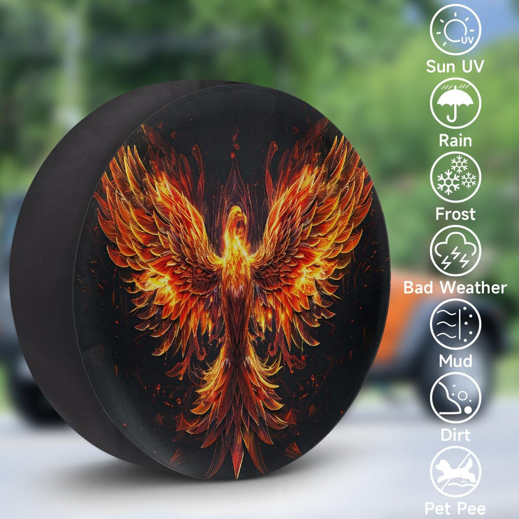 Phoenix Animal Fire RV Camping Spare Tire Covers Weatherproof Dustproof Tire Covers, for Travel Trailer Camper Jeep RV SUV Truck,Wheel Protectors Cover Fit 14 Inch