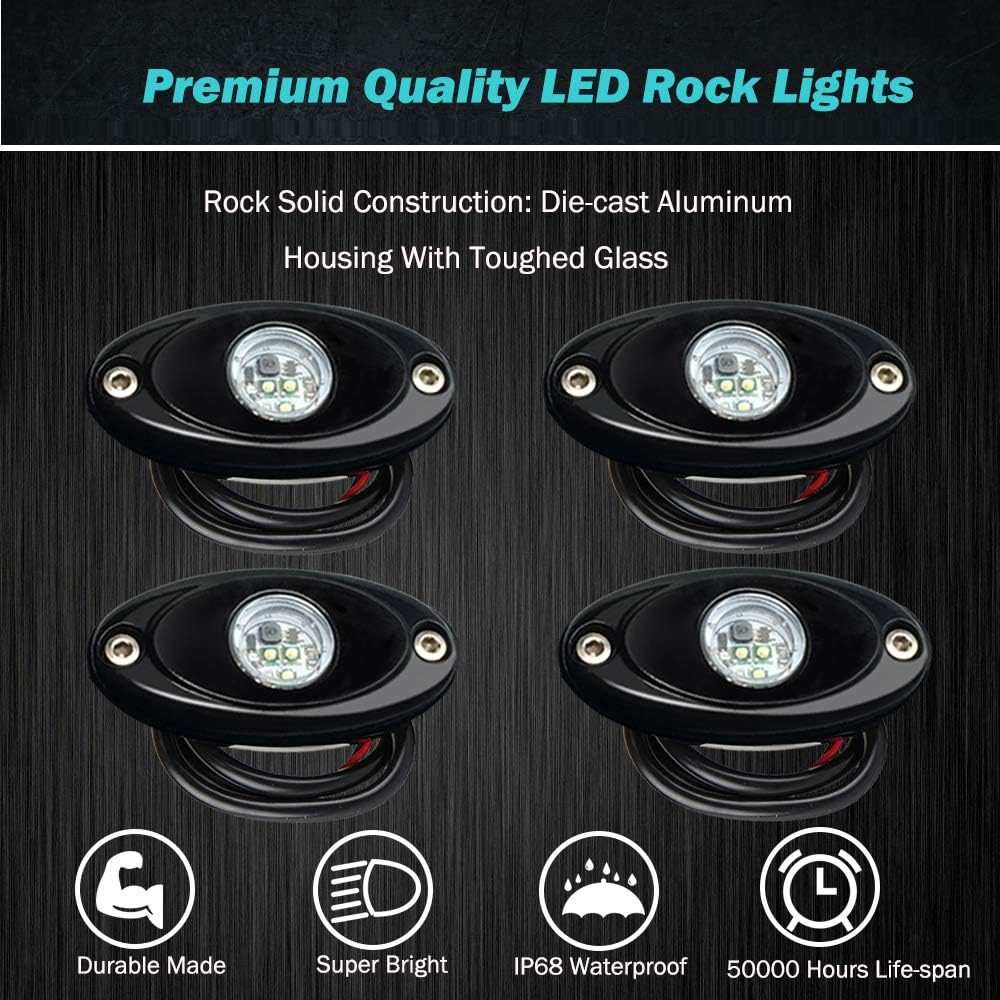 4 Pods LED Rock Light Kit Blue LED Neon Lights for Jeep Car UTV ATV SUV Off Road Boat Under Glow Lamp Truck Bed Lighting Waterproof
