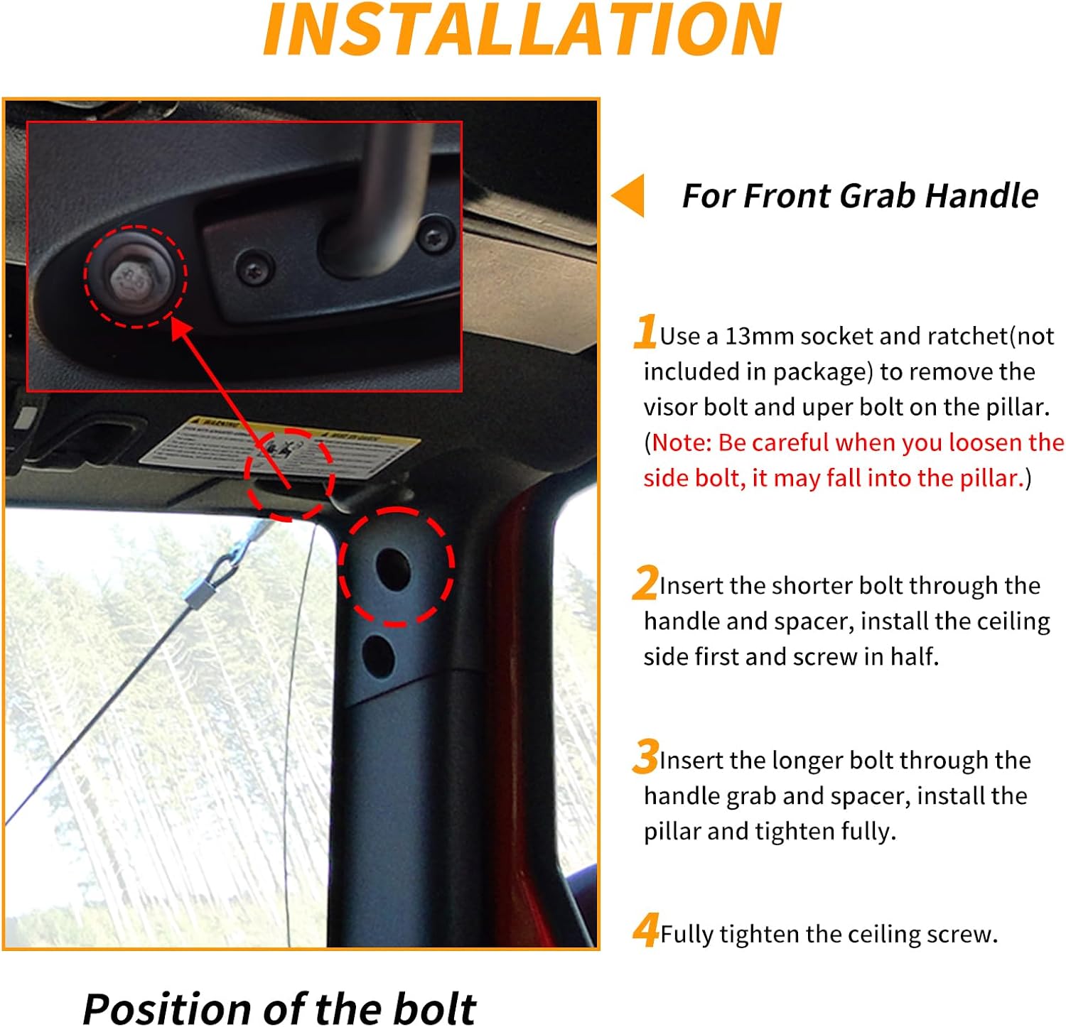 Front Grab Handle Kit Aluminum Alloy Grab Bar for 2007-2018 Jeep Wrangler JK JKU Rubicon Sport Sahara (Black)