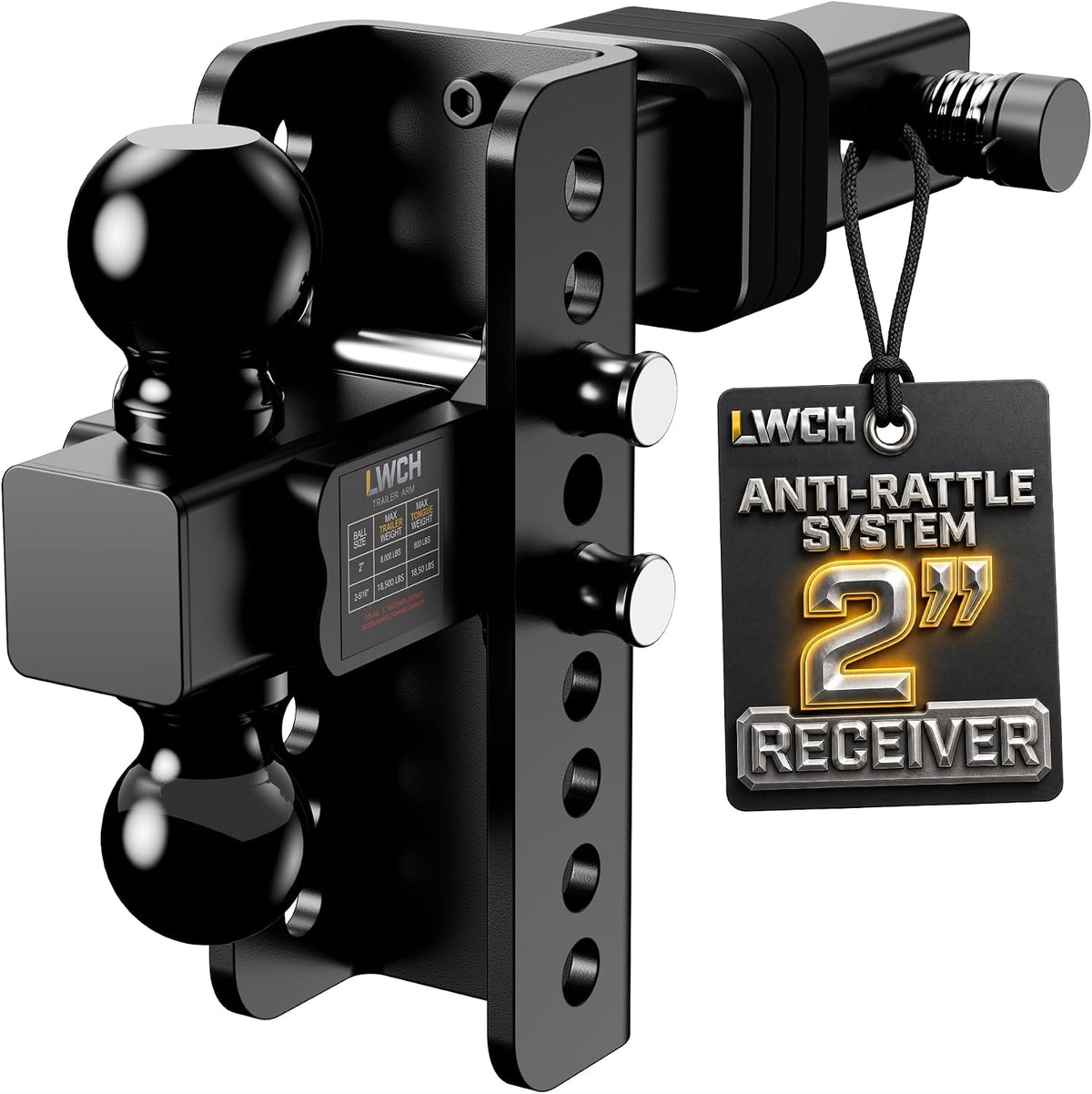 adjustable trailer hitch, fit 2 in receiver, 6, main product view