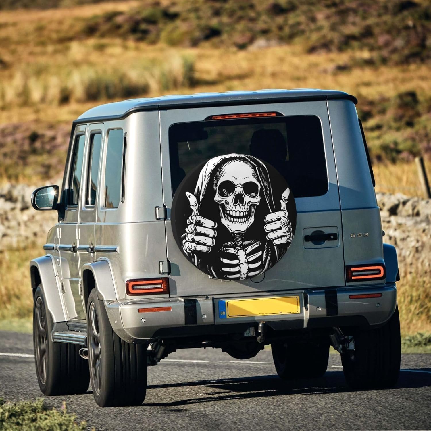 Funny Skull Spare Tire Cover Weatherproof Universal Wheel Protector | for RV & Camper, Travel Trailer Fit, Truck Compatible, Skull Graphic Design, All-Weather Protection