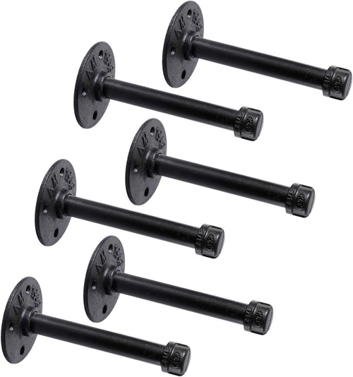 1/2" industrial black iron pipe shelf brackets, rustic, main product view