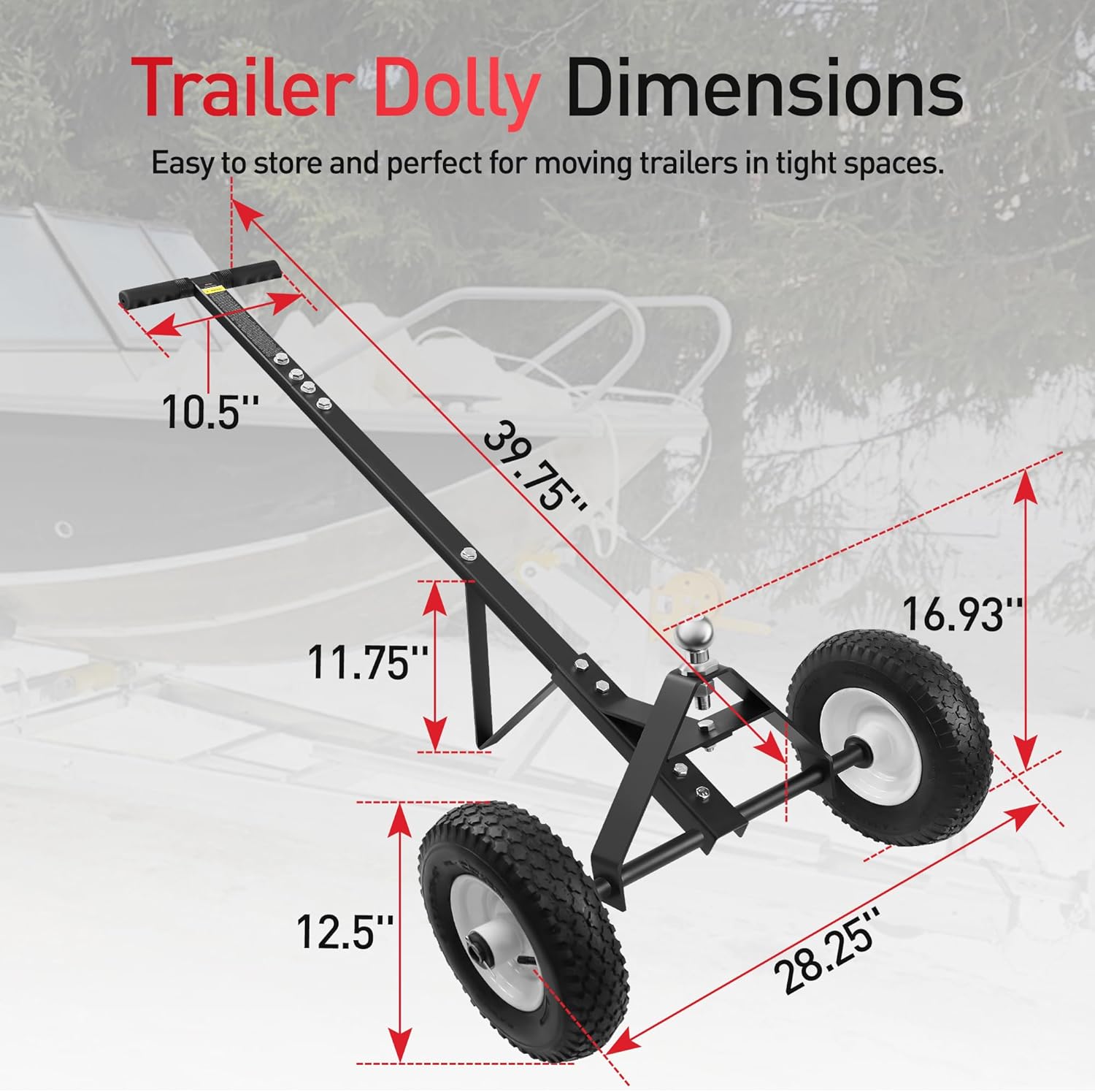 Trailer Dolly, 600LBS Capacity, 1-7/8” Hitch Ball with 12” Solid Tires, Trailer Mover Dolly for Moving, Black Powder Coated Steel
