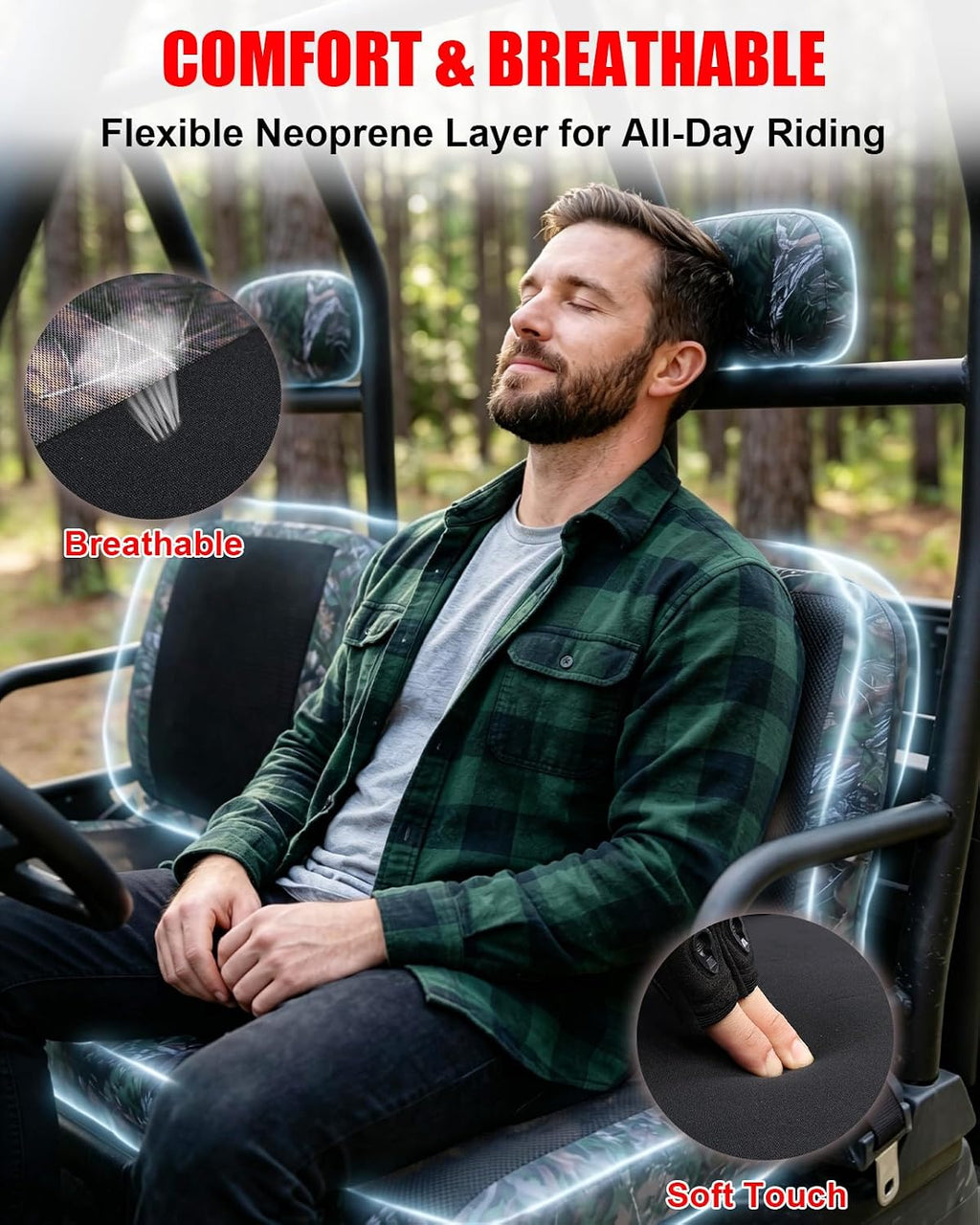 StarknightMT Camo Seat Covers Compatible with 2002-2008 Polaris Ranger 500 700 800, Full Set Water-Resistant Neoprene UTV Bench Protector Against Pet Scratches and Sun