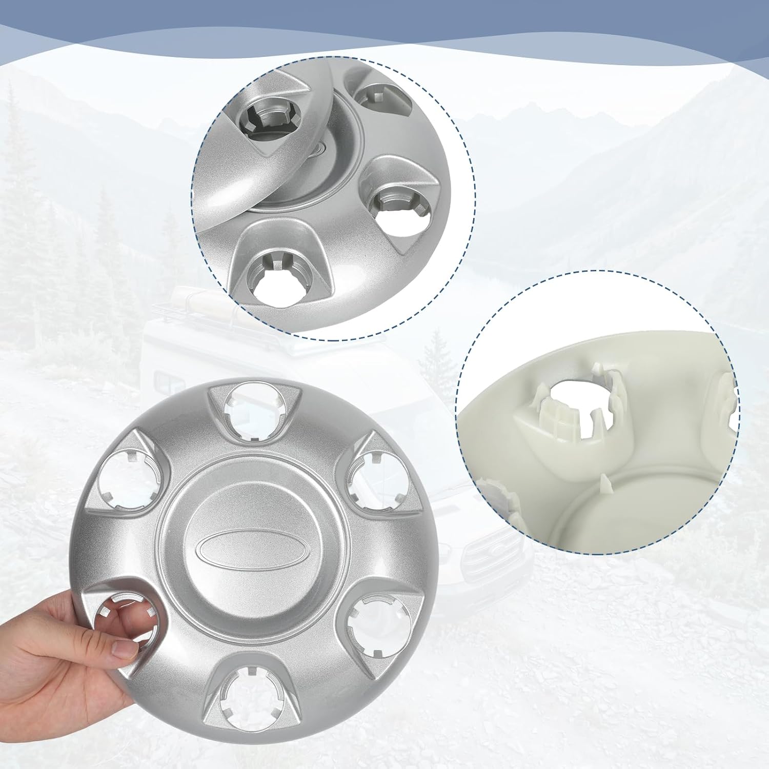 16" Sparkle Silver Wheel Center Cap, 6 Lug Holes, for Ford Transit 150 250 350 AWD 2019-2026, Replaces Part KK4V-1130-AB, Set of 4