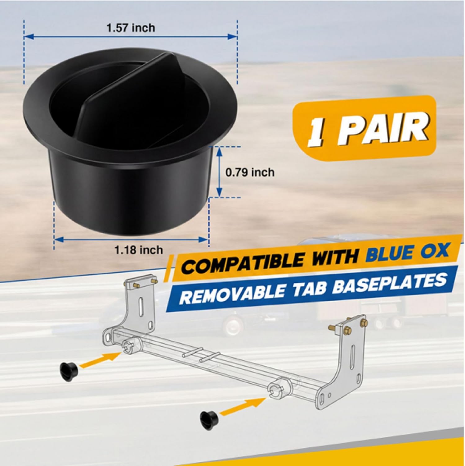 Baseplate Attachment Tab Receiver Cap Plug Replacement, Compatible with Blue Ox Removable Tab Baseplates, Black Plastic Protective Dust Cover for Tow Bar Receivers (2)