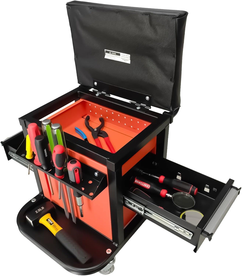 A A IN Rolling Tool Chest Creeper Seat with 4 Pieces 2-1/2" Swivel Casters,Padded Creeper Seat with Extra Storage,Tool Box Chair, 300 pounds Capacity Mechanics Chair with Drawers