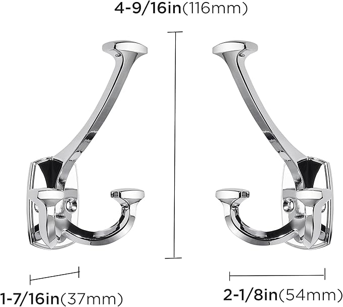 Large Wall Double-Sided Hook 2 Pack Polished Chrome Hook Decorative Heavy Duty - Image 2