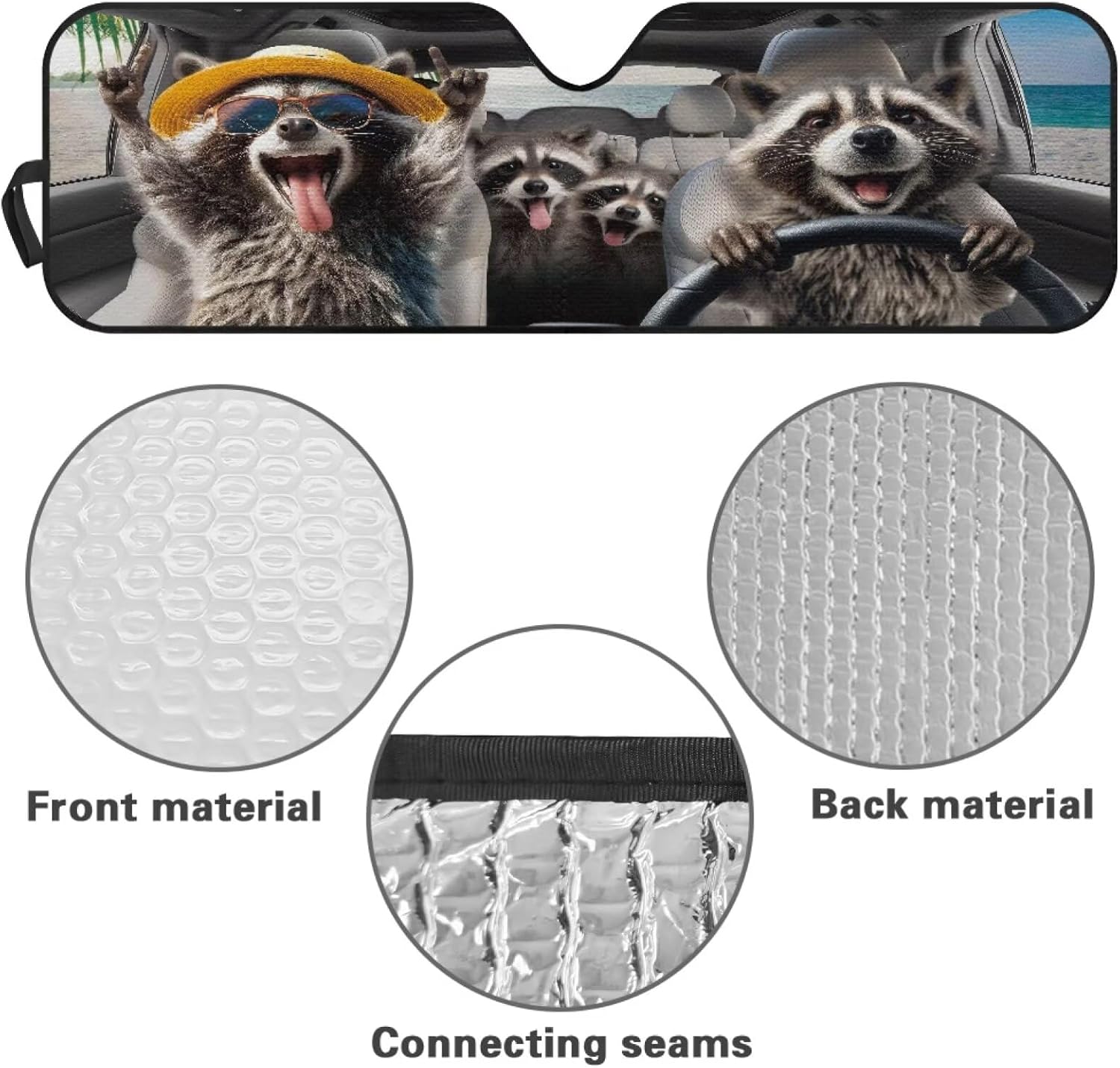 Raccoon Windshield Sun Shade for Jeep Wrangler JL JLU & Jeep Gladiator, Funny Driving Front Window Sun Visor Blocks UV Rays Sunshade