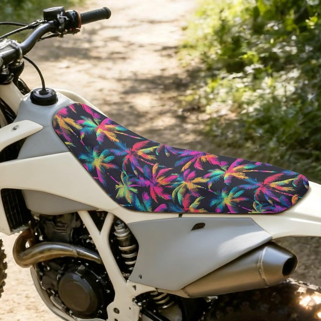 Pensura Seat Cover for Dirt Bike Colorful Beach Palm Tree Gripper Enduro Motocross Seat Cushions UV-Resistant Faux PU Leather Dirt Pit Bikes Cushion Covers for Motocross Enduro Electric Bikes