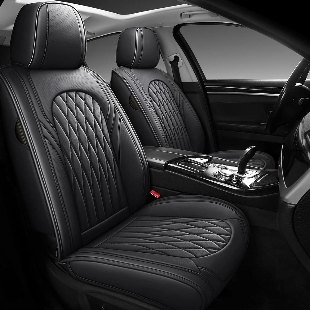 WELLDO Nappa Faux Leather Car Seat Cover Full Set, Black