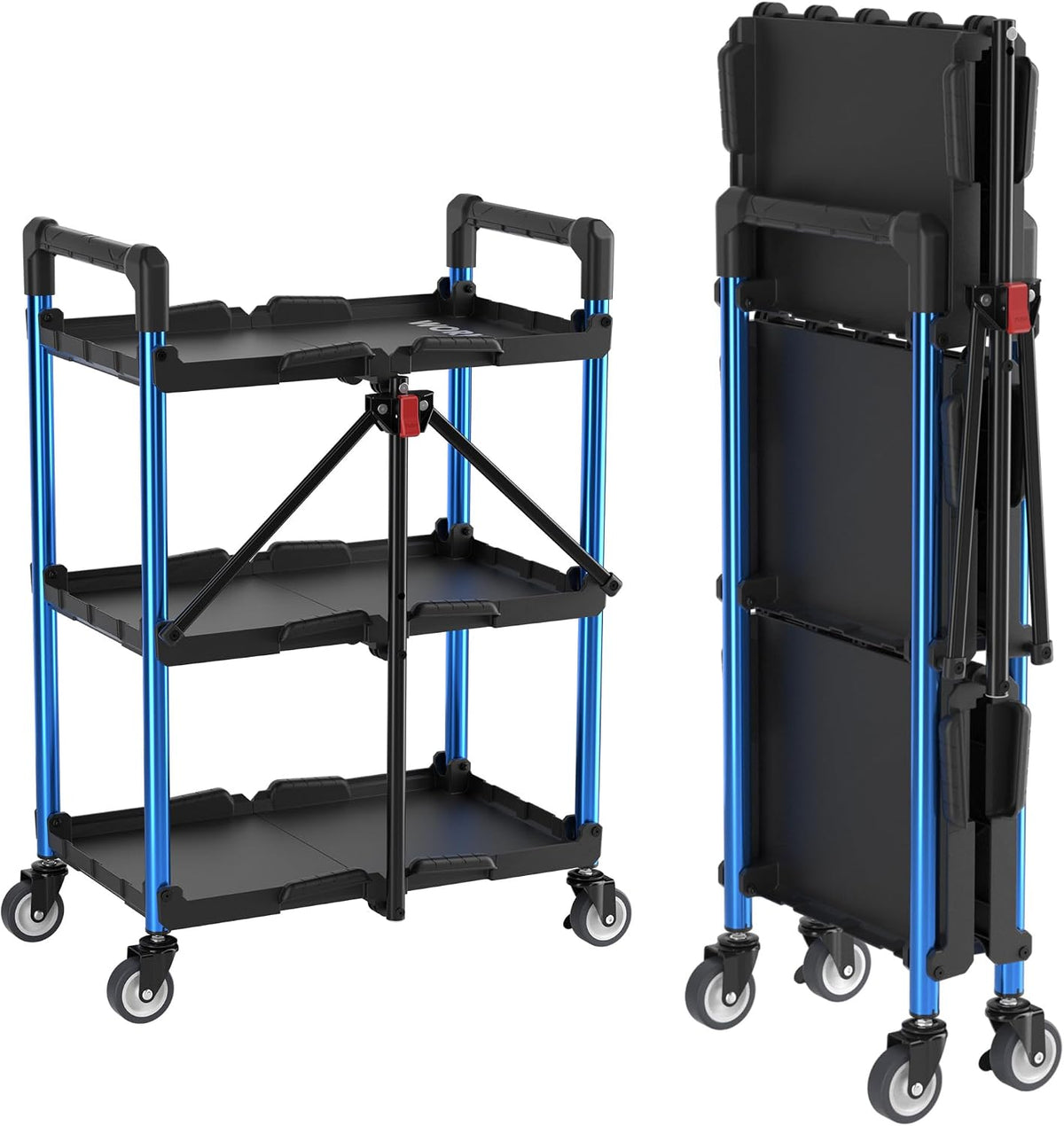 WORKPRO 3-Tier Collapsible Service Cart, 210 LBS Foldable Utility Service Cart