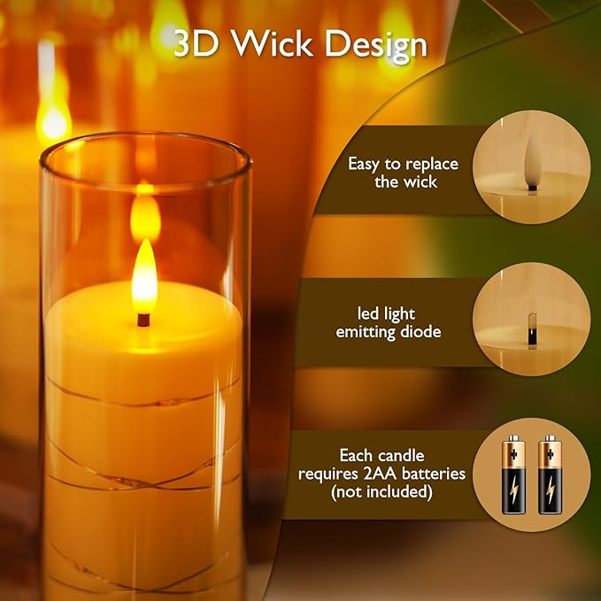 Raycare Flameless Candle with Remote Timer – 9 Flickering Acrylic Battery Ope...