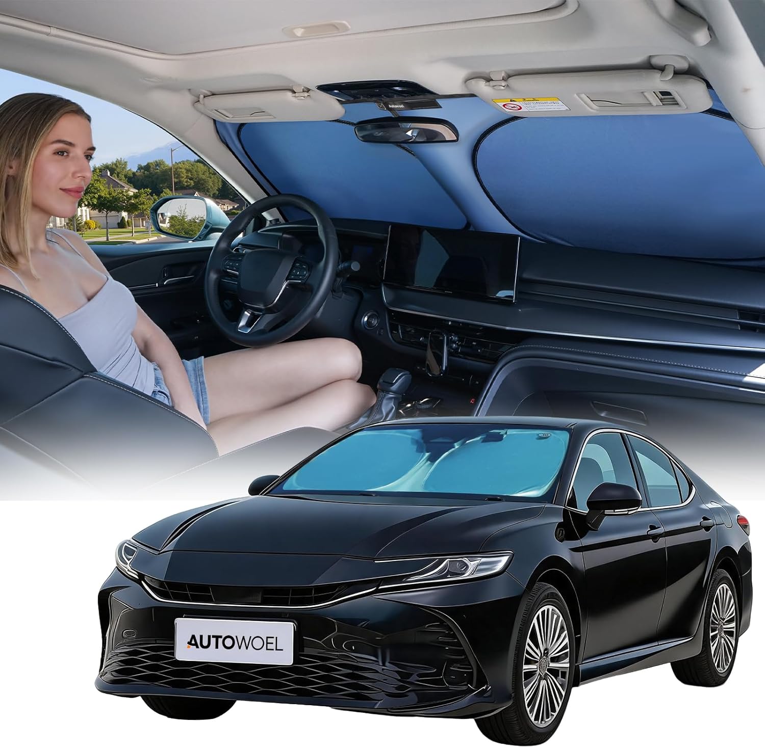 Titanium Silver Car Windshield Sun Shade, Reflective Cooling Windshield Shade Foldable, Sun Shade for Car Windshield with 99% UV Protection, for Hot Weather Parking, Cars SUVs Trucks 64"x32"