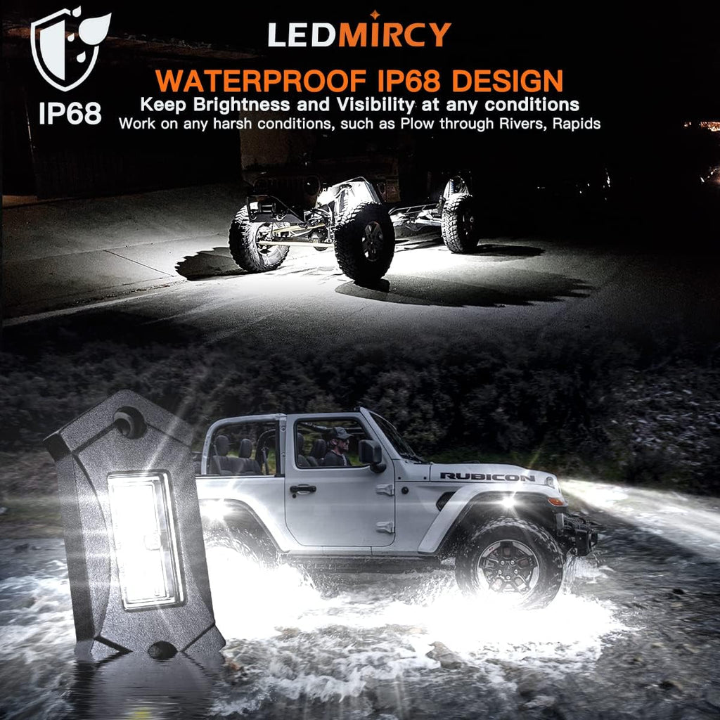 LEDMIRCY R3 Pure White Rock Lights Kit with Rocker Switch Wire Harness 12PCS LED Rock Lights White for Offroad Trucks ATV UTV SUV Underglow Light High Power Trail Rig Light Under Body
