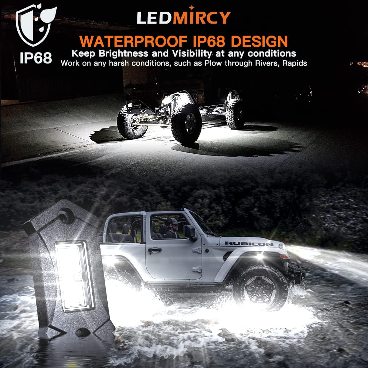 LEDMIRCY R3 Pure White Rock Lights Kit with Rocker Switch Wire Harness 12PCS LED Rock Lights White for Offroad Trucks ATV UTV SUV Underglow Light High Power Trail Rig Light Under Body