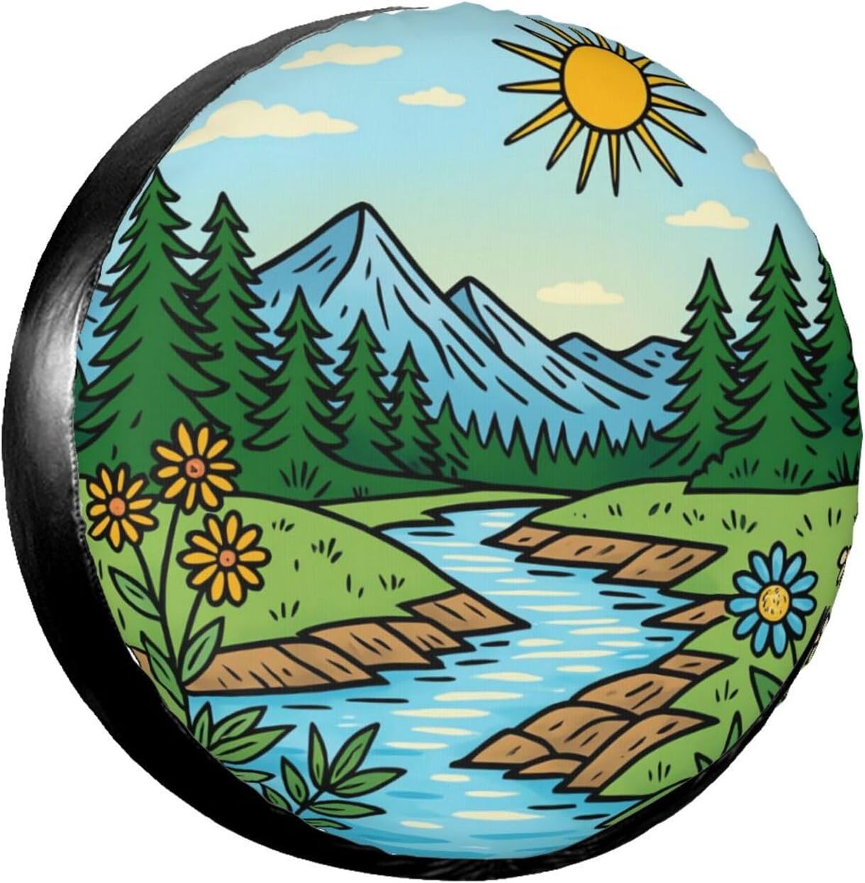 Scenic Mountain River Views Spare Tire Cover Universal for Rv Suvs Trucks Camper Travel Trailers, Funny Waterproof Polyester Wheel Protector Covers,15 inch
