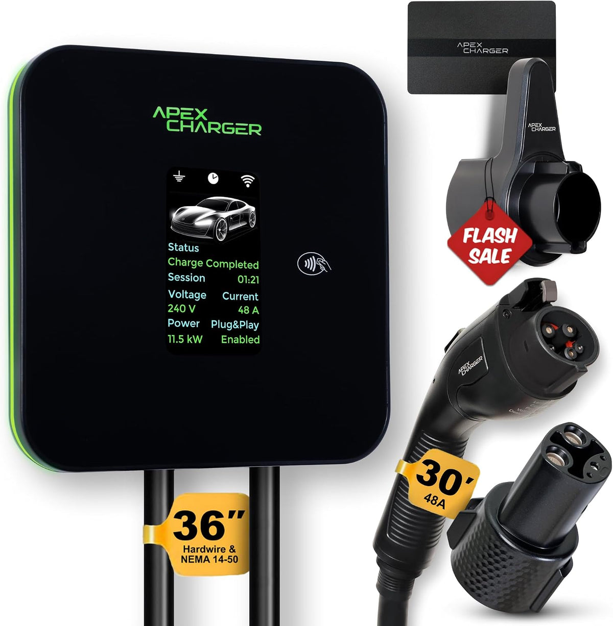 MACH 2:Fast Level 2 EV Charger 48 amp Garage-pro Wall-Mount. Electric Vehicle