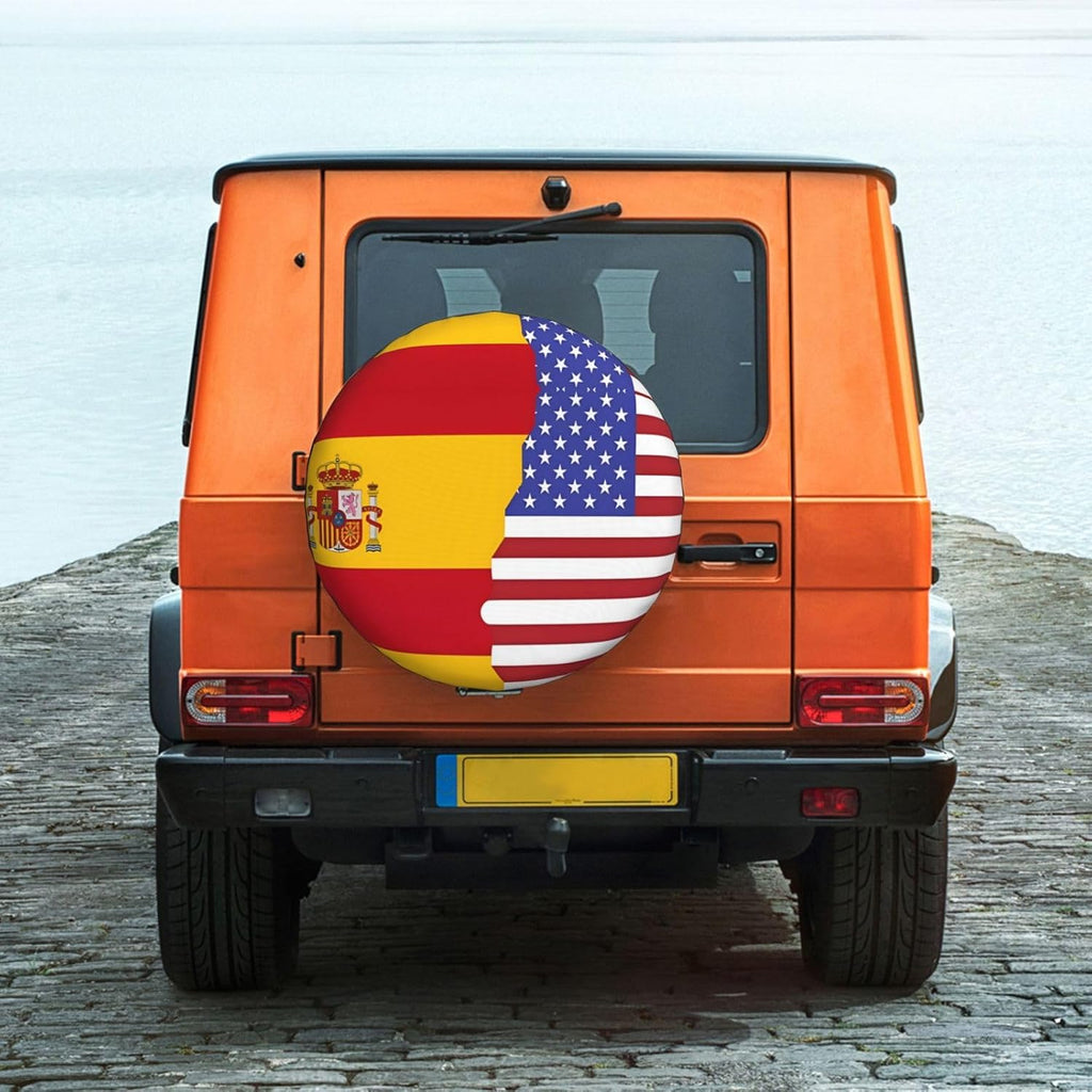 American Spain Flag Print Universal Spare Tire Cover for RV, Jeep | Wheel Protector Fits Rv, Trailer, Jeep, Shield Tires From Sun, Dirt And Rain For Outdoor Storage